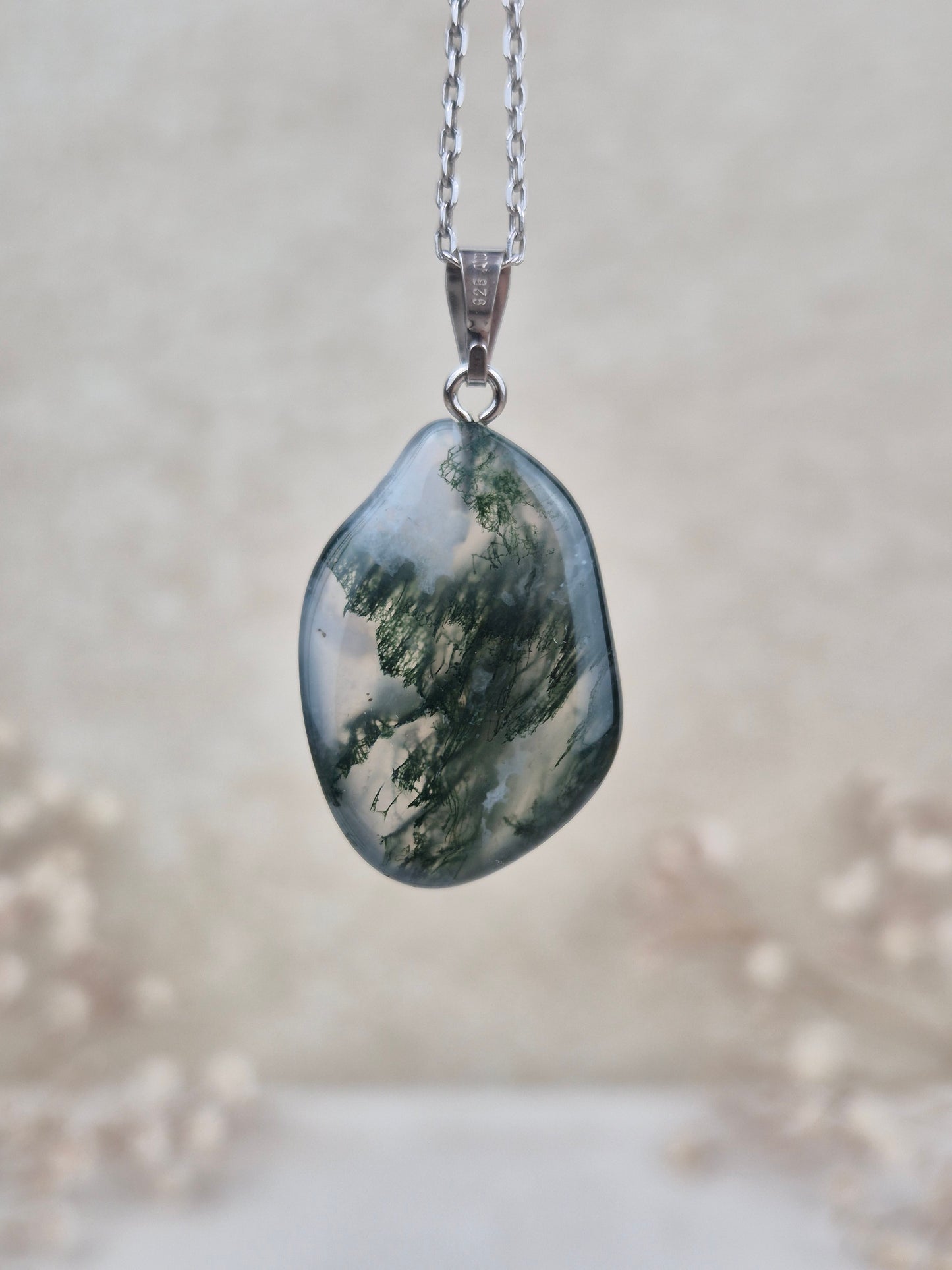 Moosachat Anhänger (2), 925 Silber