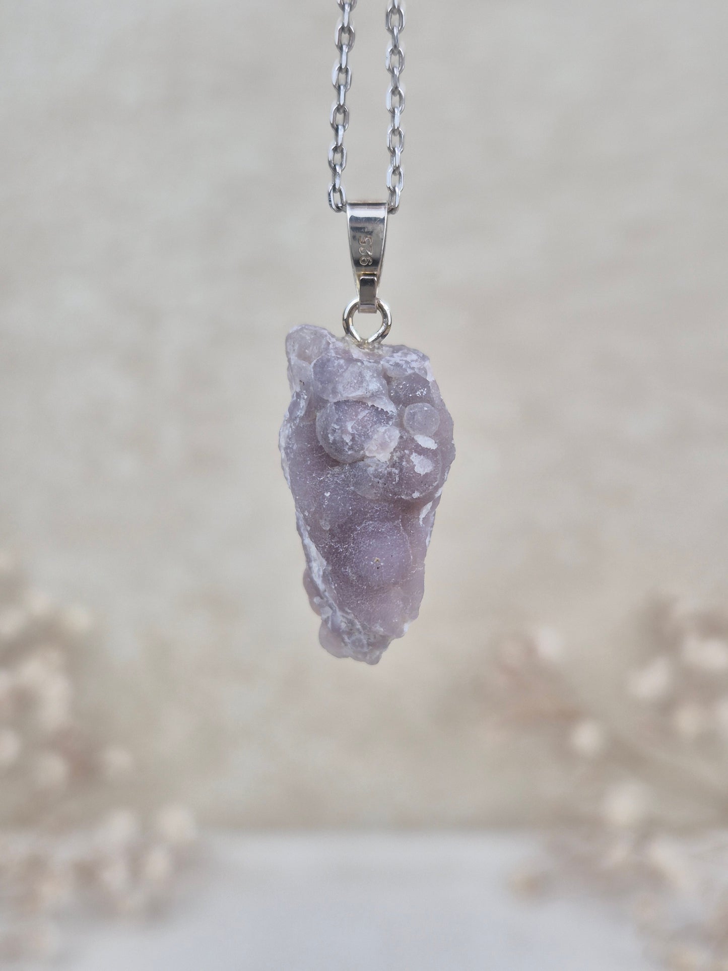 Lila Traubenachat Anhänger, 925 Silber
