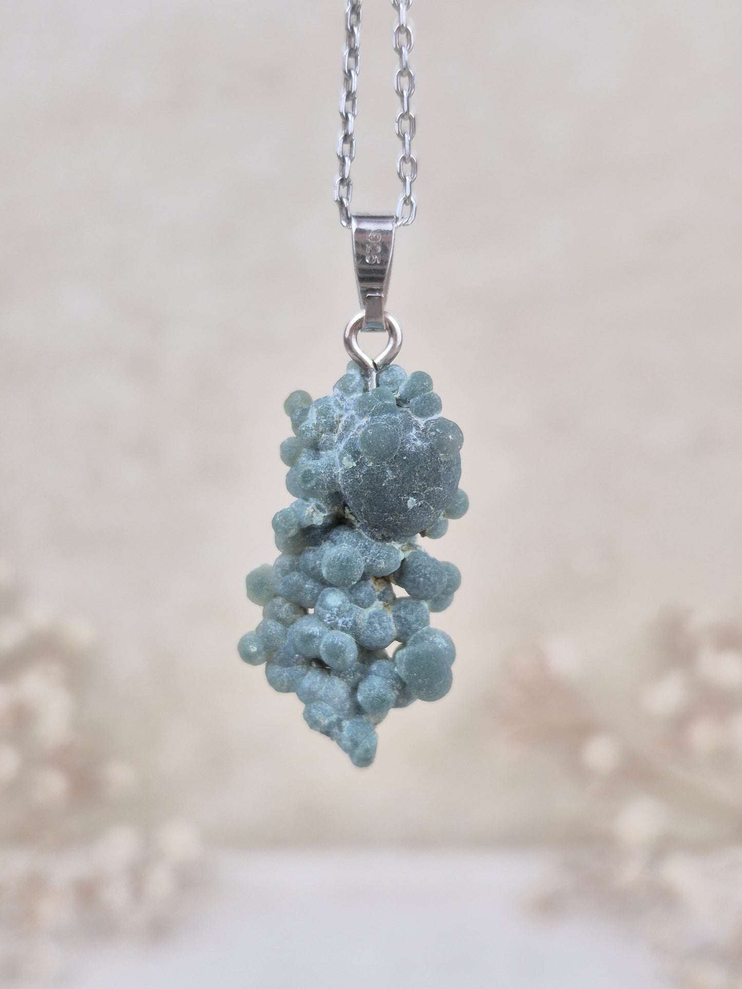 Grüner Traubenachat Anhänger, 925 Silber