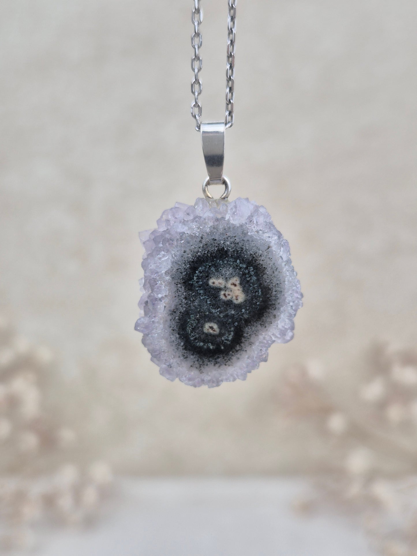 Flieder Amethyst Stalaktit Anhänger, 925 Silber
