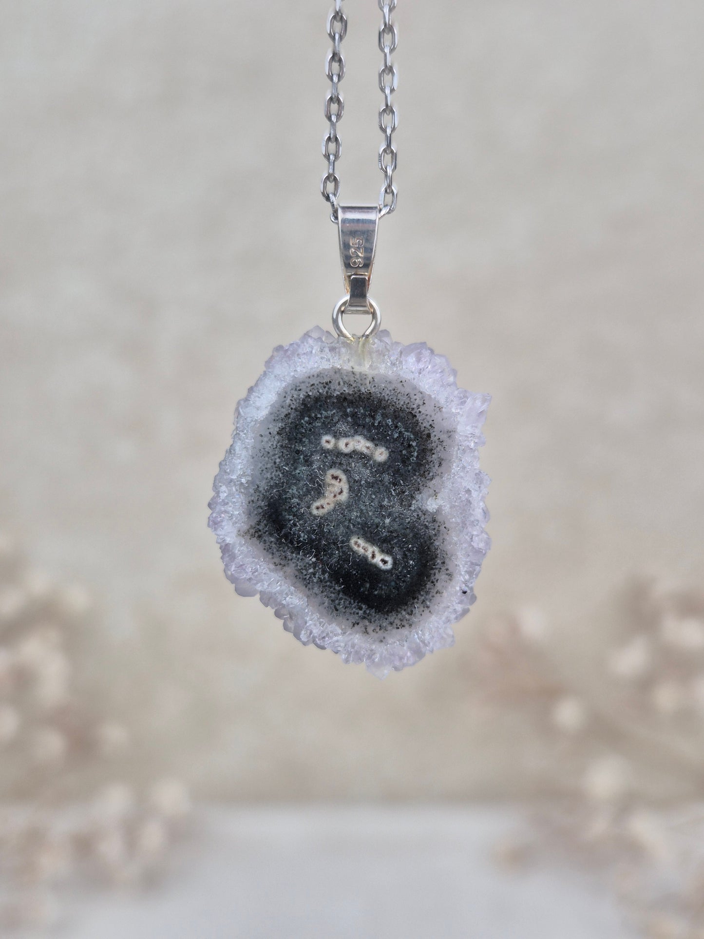 Flieder Amethyst Stalaktit Anhänger, 925 Silber