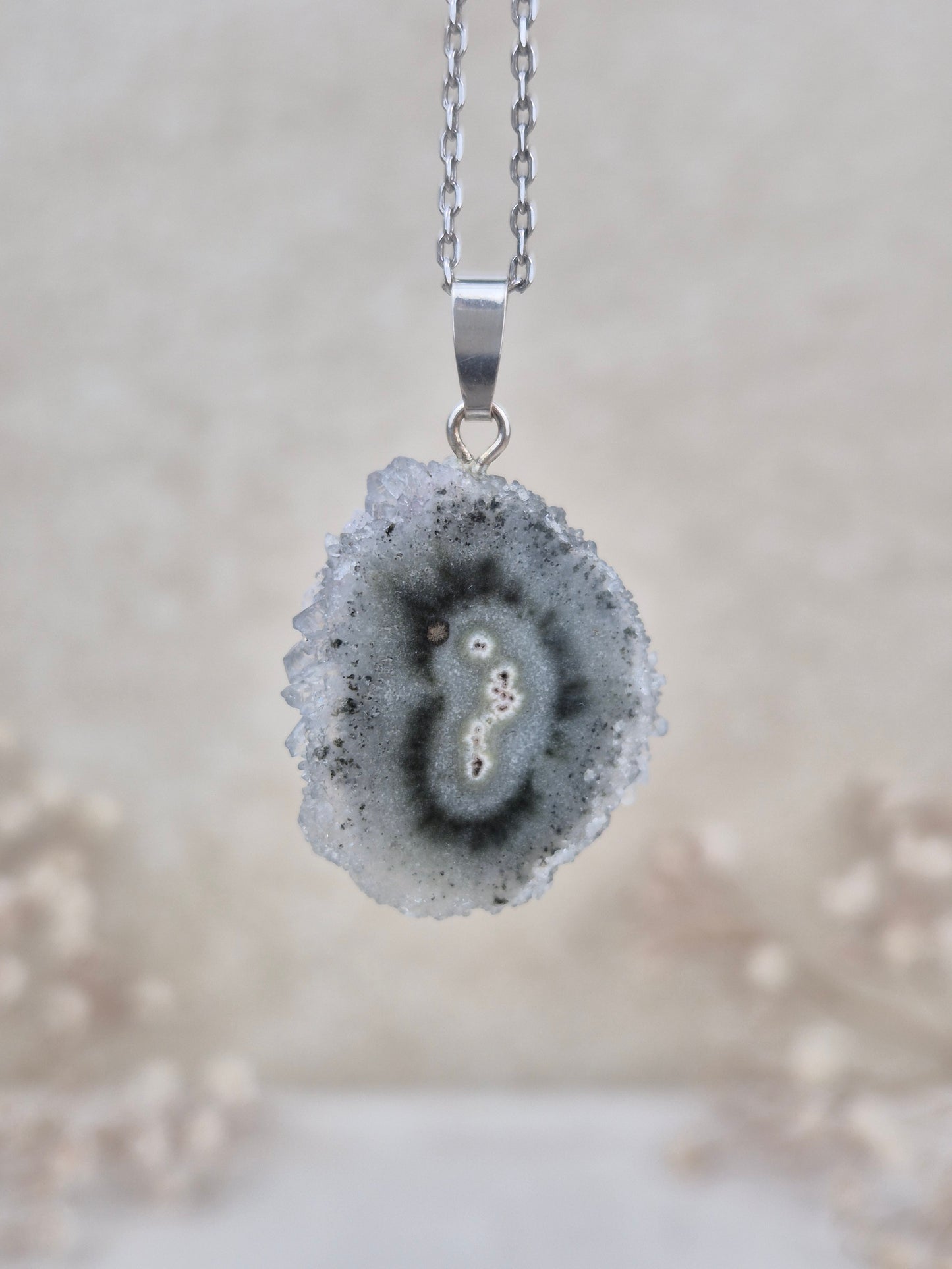 Grüner Amethyst Stalaktit Anhänger, 925 Silber