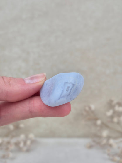 Blauer Chalcedon Trommler mit Druse